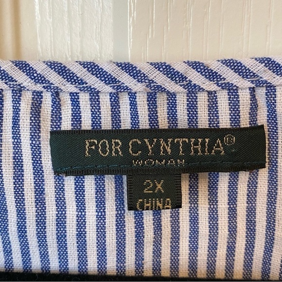 For Cynthia Linen Cotton Blend Boho Shark Bite Hem Pinstriped Dress Women’s 2X - Picture 6 of 8
